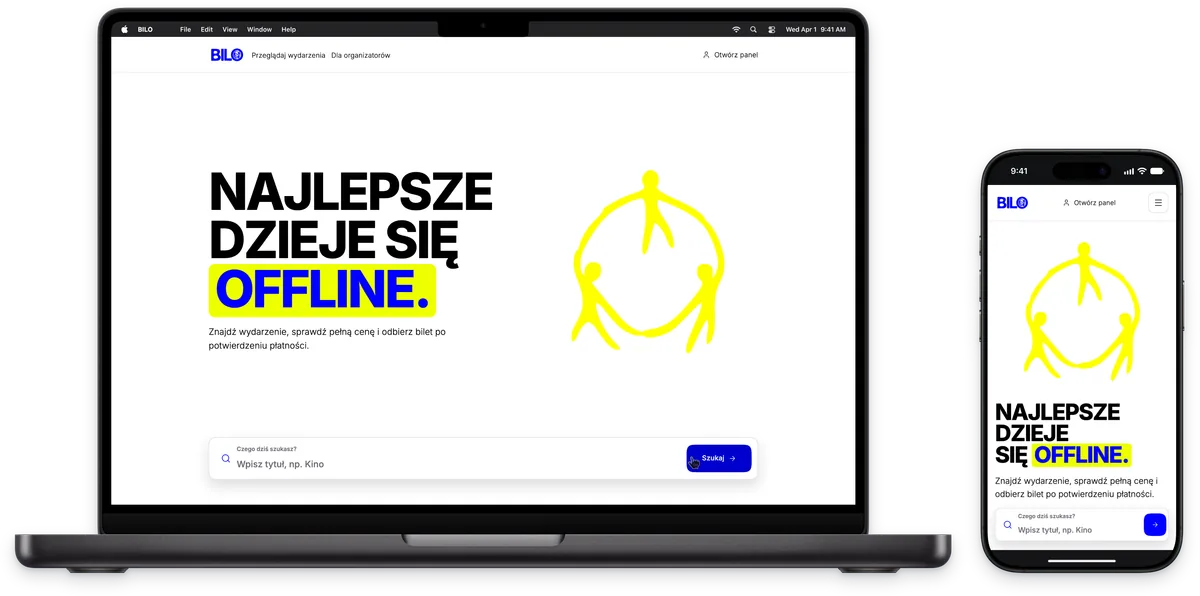 BILO: Homepage - the best happens offline, MacBook and iPhone view